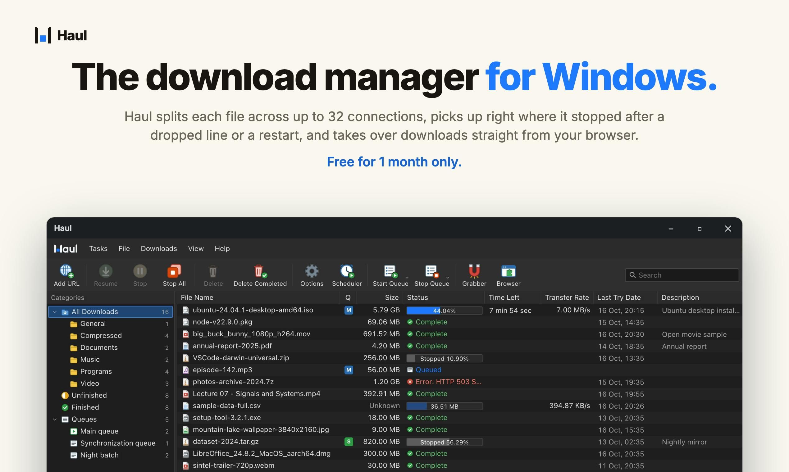 Haul - Fast Download Manager screenshot 1