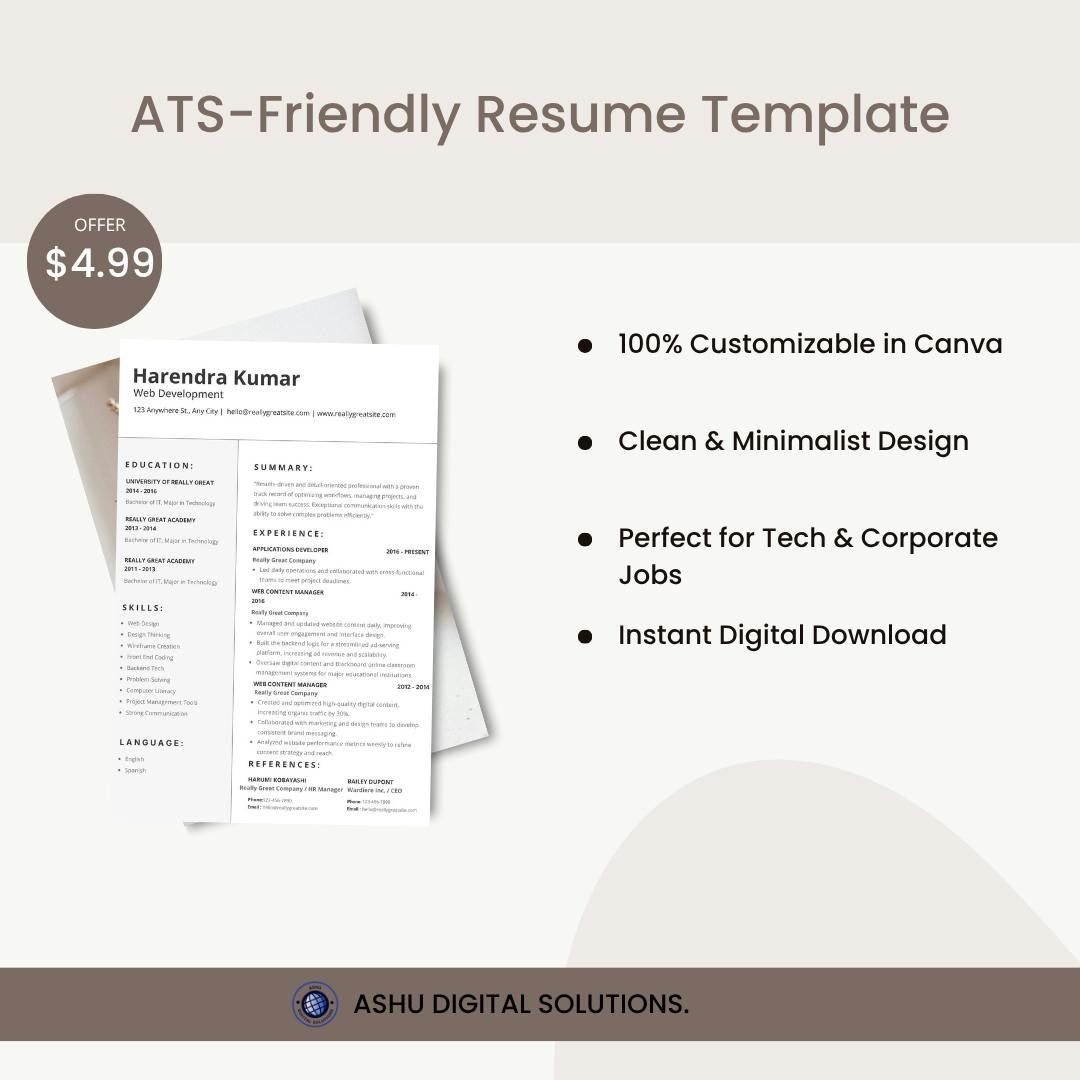 Minimalist ATS Resume Template screenshot 1