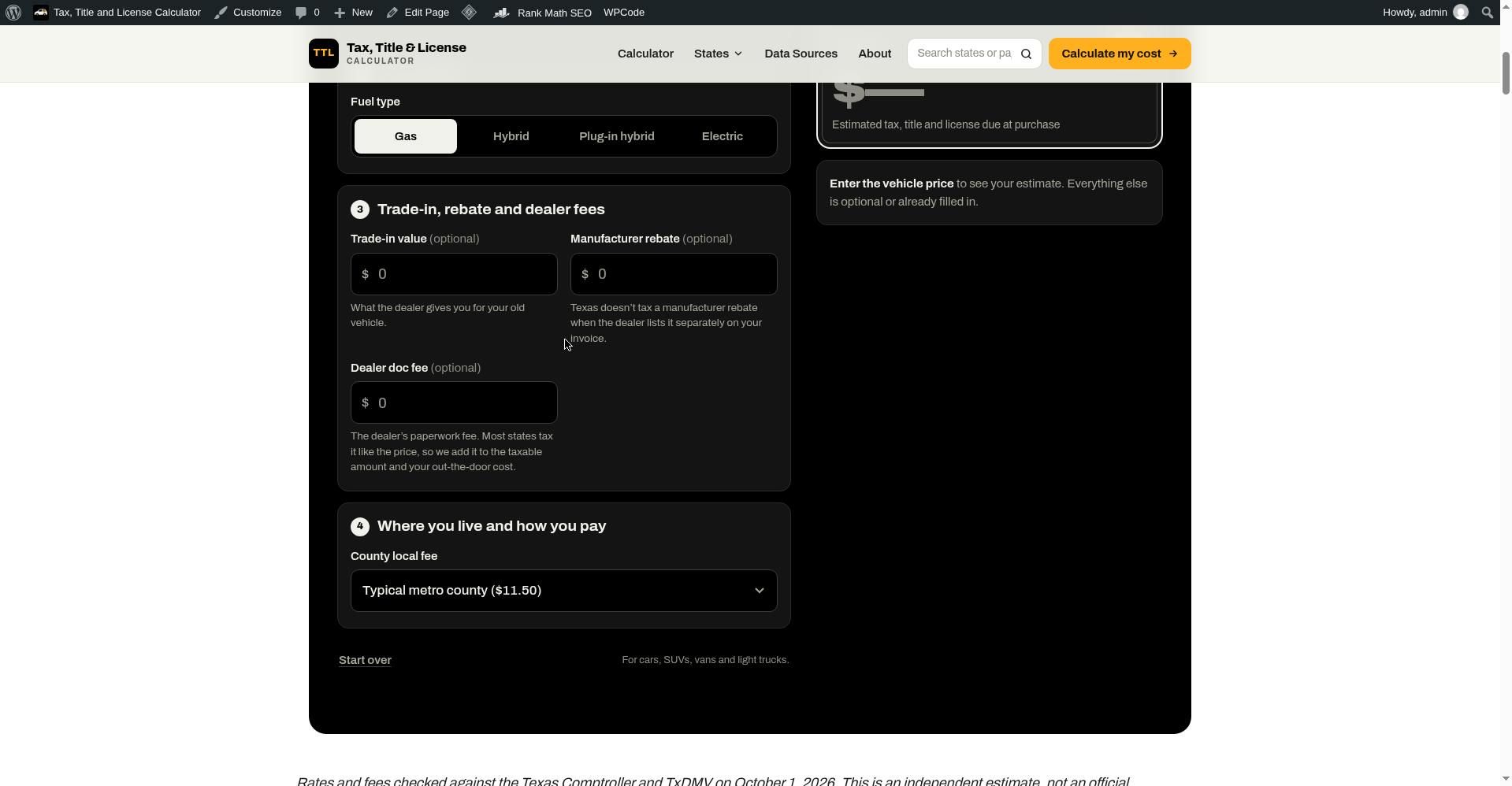 Tax Title and License Calculator screenshot 2